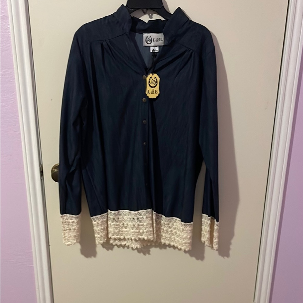 L&B Midnight Blue Top with Cream Lace